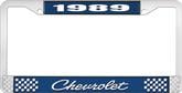 1989 Chevrolet Style # 4 Blue and Chrome License Plate Frame with White Lettering