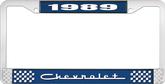 1989 Chevrolet Style # 5 Blue and Chrome License Plate Frame with White Lettering