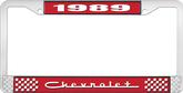 1989 Chevrolet Style # 5 Red and Chrome License Plate Frame with White Lettering