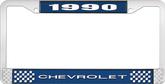 1990 Chevrolet Style # 1 Blue and Chrome License Plate Frame with White Lettering