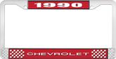 1990 Chevrolet Style # 1 Red and Chrome License Plate Frame with White Lettering