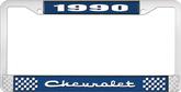 1990 Chevrolet Style # 2 Blue and Chrome License Plate Frame with White Lettering