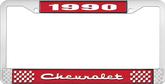 1990 Chevrolet Style # 2 Red and Chrome License Plate Frame with White Lettering