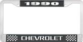1990 Chevrolet Style # 3 Black and Chrome License Plate Frame with White Lettering
