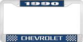 1990 Chevrolet Style # 3 Blue and Chrome License Plate Frame with White Lettering