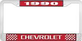 1990 Chevrolet Style # 3 Red and Chrome License Plate Frame with White Lettering