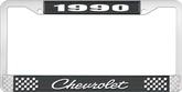 1990 Chevrolet Style # Black and Chrome License Plate Frame with White Lettering