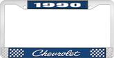 1990 Chevrolet Style # 4 Blue and Chrome License Plate Frame with White Lettering