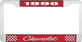 1990 Chevrolet Style # 4 Red and Chrome License Plate Frame with White Lettering