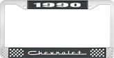 1990 Chevrolet Style # 5 Black and Chrome License Plate Frame with White Lettering