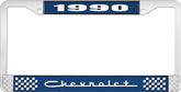 1990 Chevrolet Style # 5 Blue and Chrome License Plate Frame with White Lettering