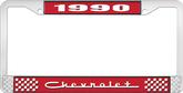 1990 Chevrolet Style # 5 Red and Chrome License Plate Frame with White Lettering