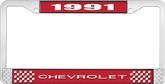 1991 Chevrolet Style # 1 Red and Chrome License Plate Frame with White Lettering