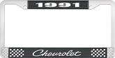 1991 Chevrolet Style # 4 Black and Chrome License Plate Frame with White Lettering