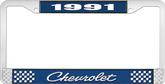 1991 Chevrolet Style # 4 Blue and Chrome License Plate Frame with White Lettering