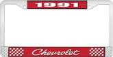 1991 Chevrolet Style # 4 Red and Chrome License Plate Frame with White Lettering