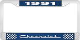 1991 Chevrolet Style # 5 Blue and Chrome License Plate Frame with White Lettering