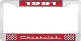 1991 Chevrolet Style # 5 Red and Chrome License Plate Frame with White Lettering