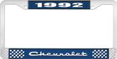 1992 Chevrolet Style # 2 Blue and Chrome License Plate Frame with White Lettering