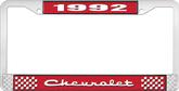 1992 Chevrolet Style # 2 Red and Chrome License Plate Frame with White Lettering