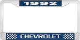 1992 Chevrolet Style # 3 Blue and Chrome License Plate Frame with White Lettering