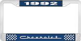 1992 Chevrolet Style # 5 Blue and Chrome License Plate Frame with White Lettering