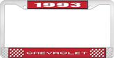 1993 Chevrolet Style # 1 Red and Chrome License Plate Frame with White Lettering