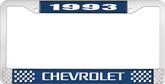 1993 Chevrolet Style # 3 Blue and Chrome License Plate Frame with White Lettering