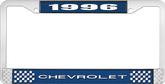 1996 Chevrolet Style # Blue and Chrome License Plate Frame with White Lettering