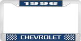 1996 Chevrolet Style # 3 Blue and Chrome License Plate Frame with White Lettering