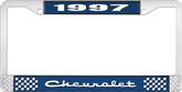1997 Chevrolet Style # Blue and Chrome License Plate Frame with White Lettering