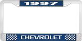 1997 Chevrolet Style # 3 Blue and Chrome License Plate Frame with White Lettering