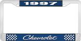1997 Chevrolet Style # 4 Blue and Chrome License Plate Frame with White Lettering