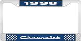 1998 Chevrolet Style # 2 Blue and Chrome License Plate Frame with White Lettering