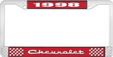 1998 Chevrolet Style # 2 Red and Chrome License Plate Frame with White Lettering