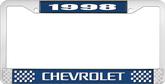 1998 Chevrolet Style # 3 Blue and Chrome License Plate Frame with White Lettering