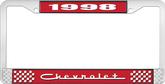 1998 Chevrolet Style # 5 Red and Chrome License Plate Frame with White Lettering