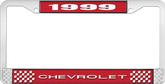1999 Chevrolet Style # 1 Red and Chrome License Plate Frame with White Lettering