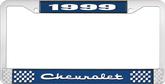 1999 Chevrolet Style # 2 Blue and Chrome License Plate Frame with White Lettering
