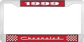 1999 Chevrolet Style # 5 Red and Chrome License Plate Frame with White Lettering