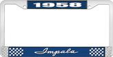 1958 Impala Style #1Blue and Chrome License Plate Frame with White Lettering