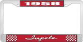 1958 Impala Style #1 Red and Chrome License Plate Frame with White Lettering