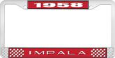 1958 Impala Style #2 Red and Chrome License Plate Frame with White Lettering