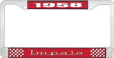 1958 Impala Style #3 Red and Chrome License Plate Frame with White Lettering