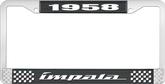 1958 Impala Style #4 Black and Chrome License Plate Frame with White Lettering