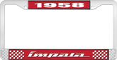 1958 Impala Style #4 Red and Chrome License Plate Frame with White Lettering