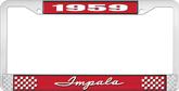 1959 Impala Style #1 Red and Chrome License Plate Frame with White Lettering