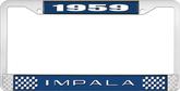 1959 Impala Style #2 Blue and Chrome License Plate Frame with White Lettering