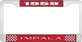 1959 Impala Style #2 Red and Chrome License Plate Frame with White Lettering
