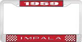 1959 Impala Style #2 Red and Chrome License Plate Frame with White Lettering